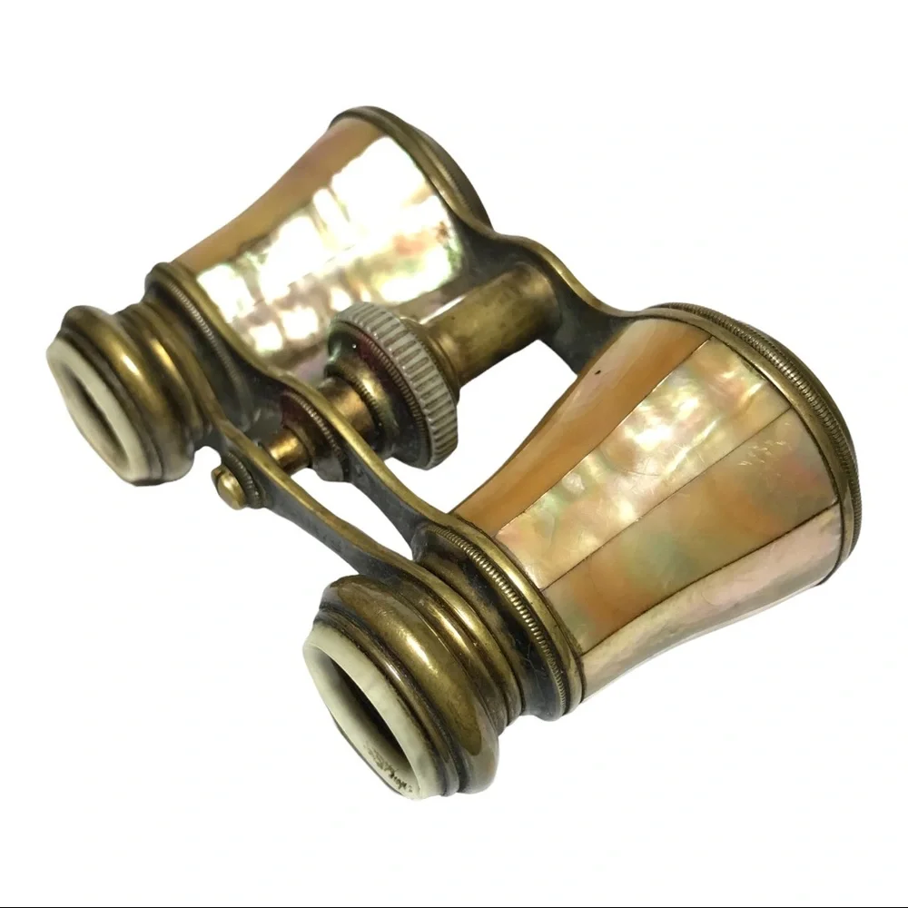 Vintage French Verdi Paris Mother Of Pearl Brass Opera Glasses Binoculars 1910s